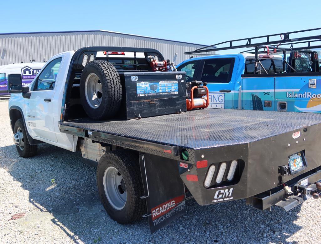 2021 Chevy Silverado 3500 4 Door Flat Bed Dual Wheel w/Air Compressor and Transfer Tank/Toolbox,