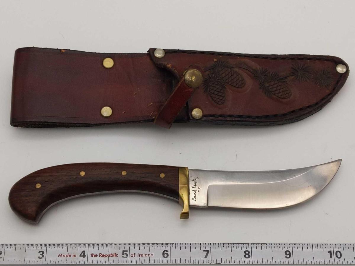 David Benitez Signed 79' Custom Fixed Blade Wood Handle Knife & Sheath