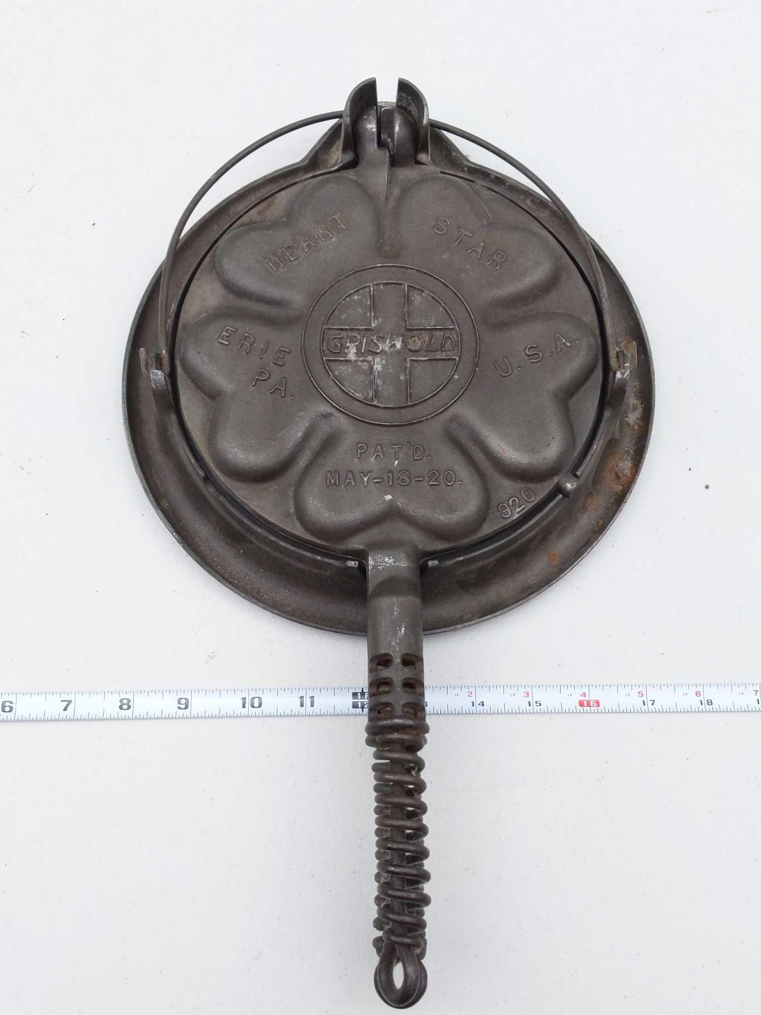 Griswold Heart & Star No. 18 Erie, PA USA Pat'd May - 18 - 20 (919, 920, 913A) Waffle Iron