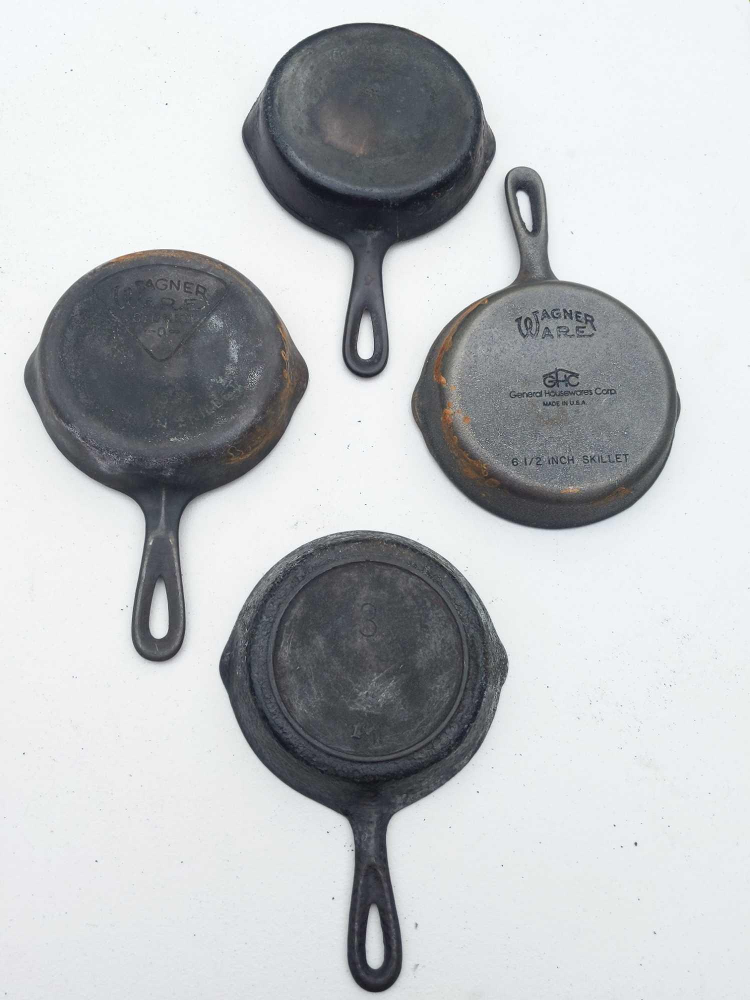 3 Wagner Ware 3's & 1 Unmarked 3 L Cast Iron Skillets