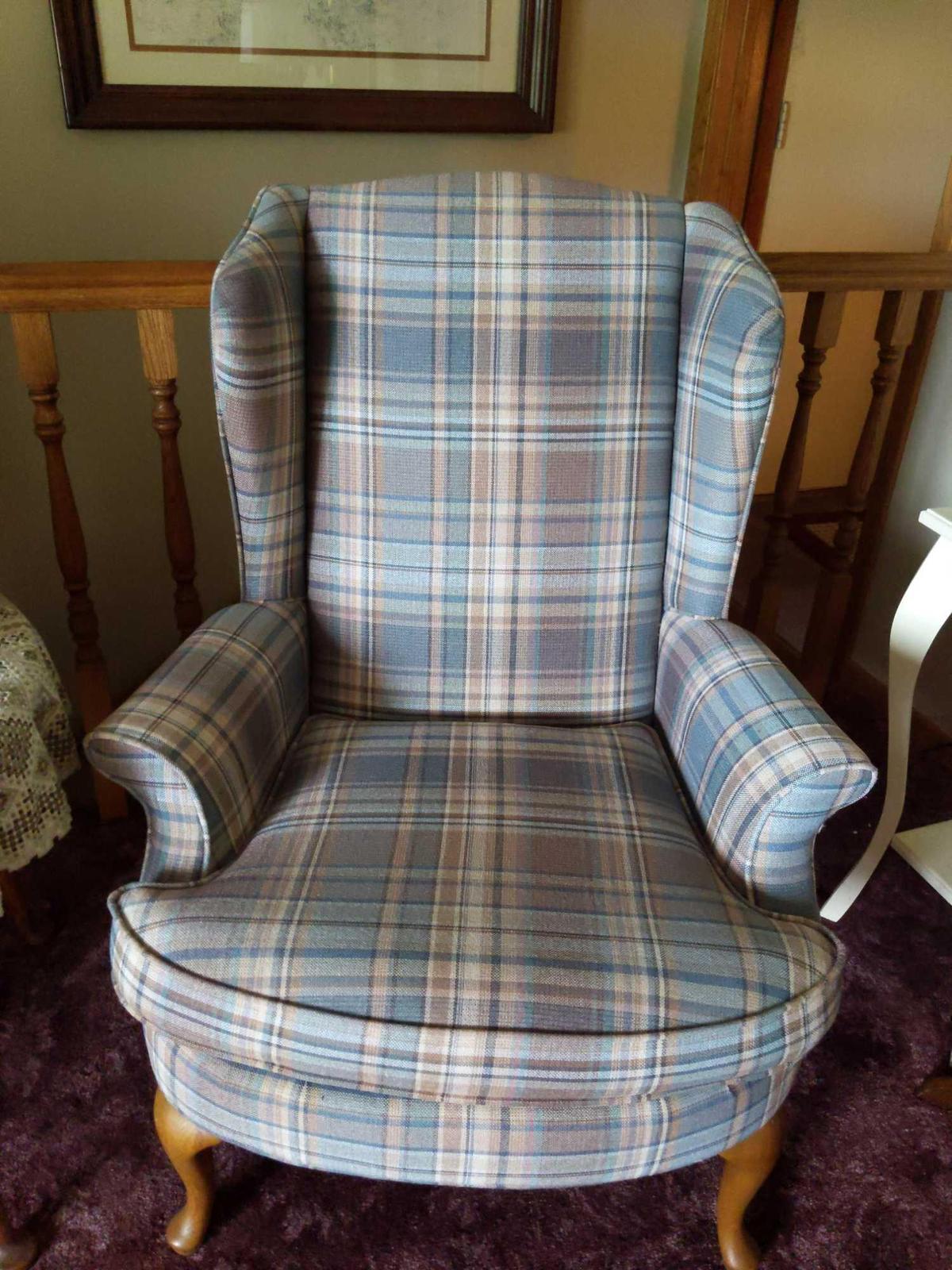 Pair of Plaid Wingback Chairs