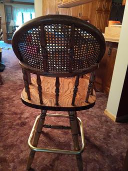 Pair of Wood Bar Stools with Wicker Back 41" Tall