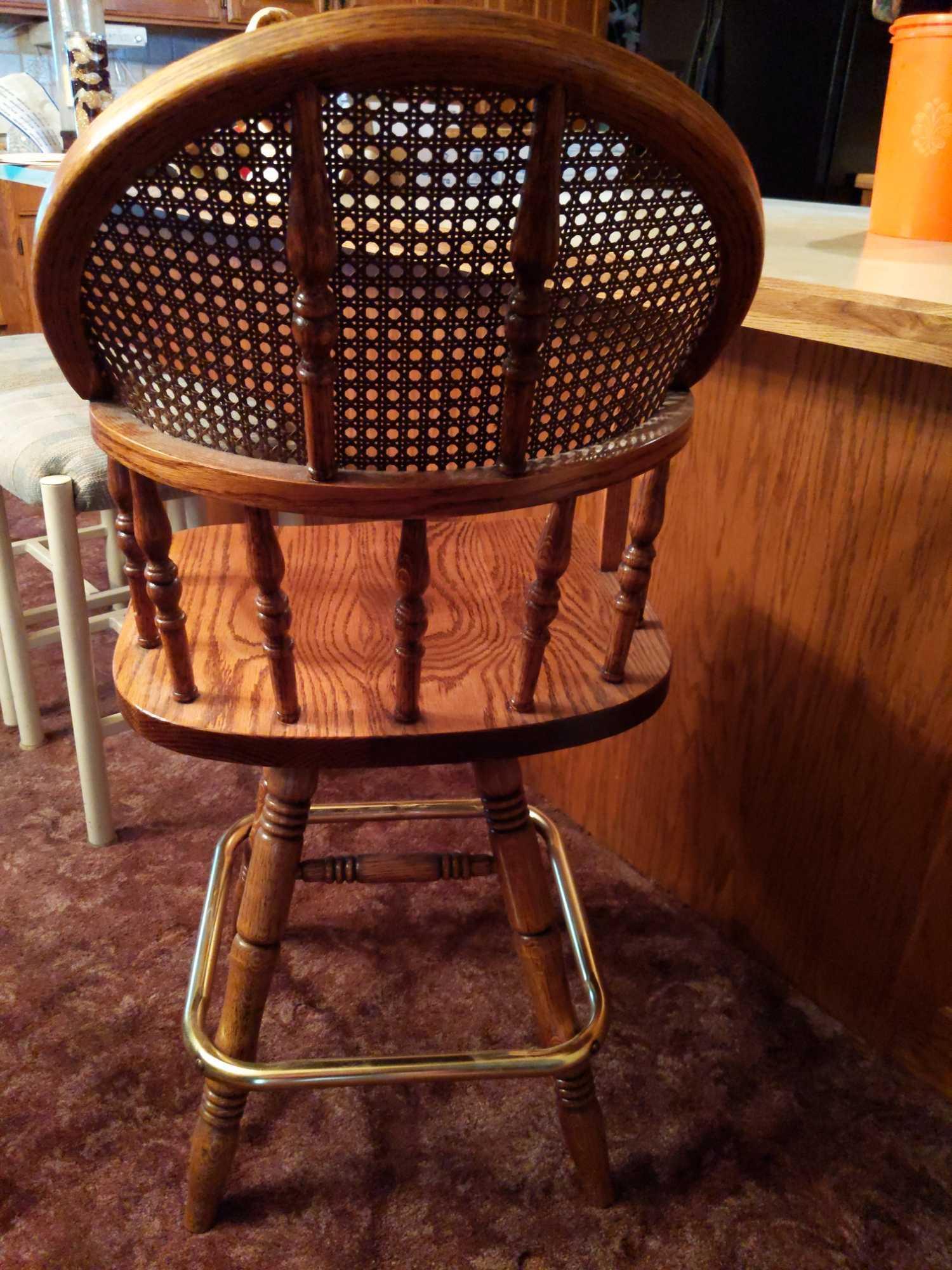 Pair of Wood Bar Stools with Wicker Back 41" Tall