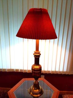 Glass top Brass Lamp with Shade 37" Tall