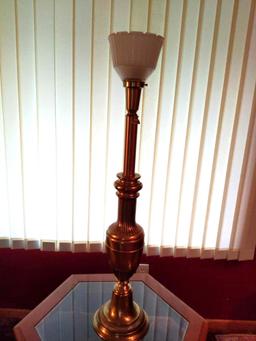 Glass top Brass Lamp with Shade 37" Tall