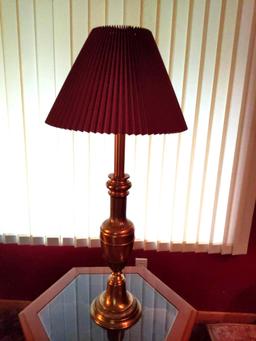 Glass top Brass Lamp with Shade 37" Tall