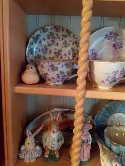 Combination Collection of Tea Cups , Plates, Birds, Bunny Salt and Pepper with Shelf. 30"x24"