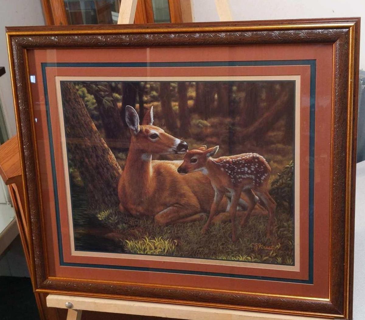 Home Interiors Doe with Fawn by CS Forest 27"x22"