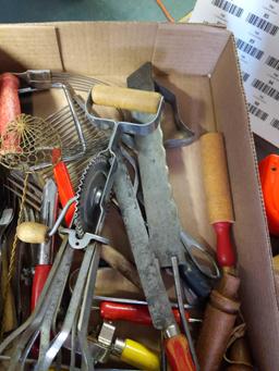 Vintage Kitchen Wood Handle Forks, Nut Chopper Utensil Lot