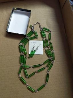 Clip on Earrings, Green Necklace wPpierced Earrings Lot