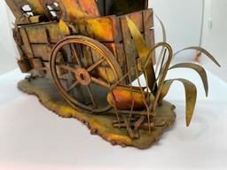 Copper Tin Covered Wagon & flower cart rustic sculpture