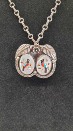 NATIVE PENDANT/BROOCH NECKLACE 18" AND EARRINGS - HAS BEEN SODERED 1.25" DROP