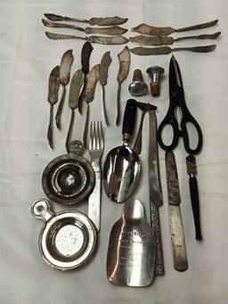 ASSORTED SILVER PLATED AND MISCELLANEOUS KITCHEN UTENSILS