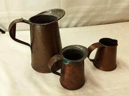 3 ASSORTED COPPER PITCHERS 4", 4 1/2", 8".