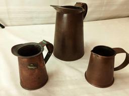3 ASSORTED COPPER PITCHERS 4", 4 1/2", 8".