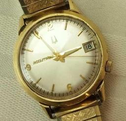 BULOVA MEN'S ACCUTRON WRIST WATCH 14K GOLD FILLED CASE STRETCH BAND