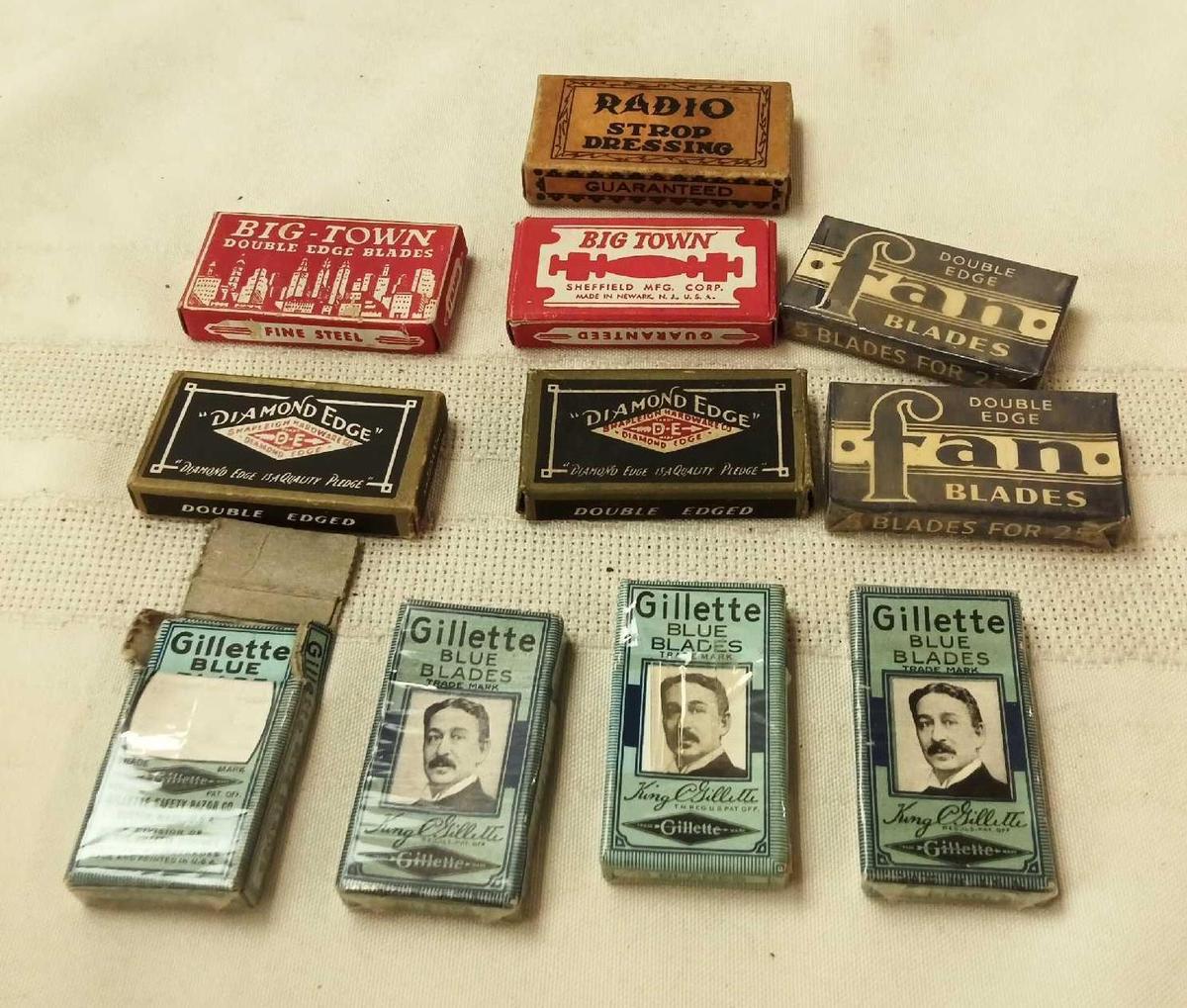 ASSORTED VINTAGE RAZOR BLADES AND STROP DRESSING PACKAGED