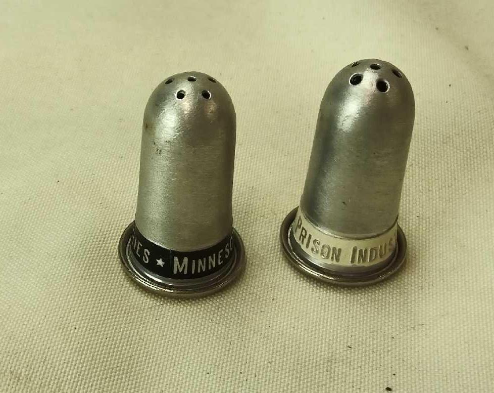 MINNESOTA PRISON INDUSTRIES SALT AND PEPPER SHAKERS 1 1/2" TALL