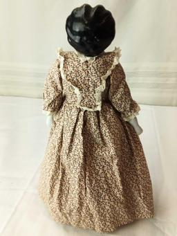 PORCELAIN JOINTED VINTAGE DOLL WITH METAL DOLL STAND 12"