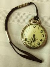 ELGIN POCKET WATCH WITH LEATHER FOB NOT WORKING