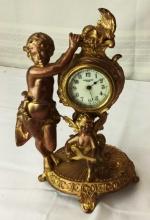 CHERUB FIGURES METAL CLOCK UNTESTED 9 1/2"