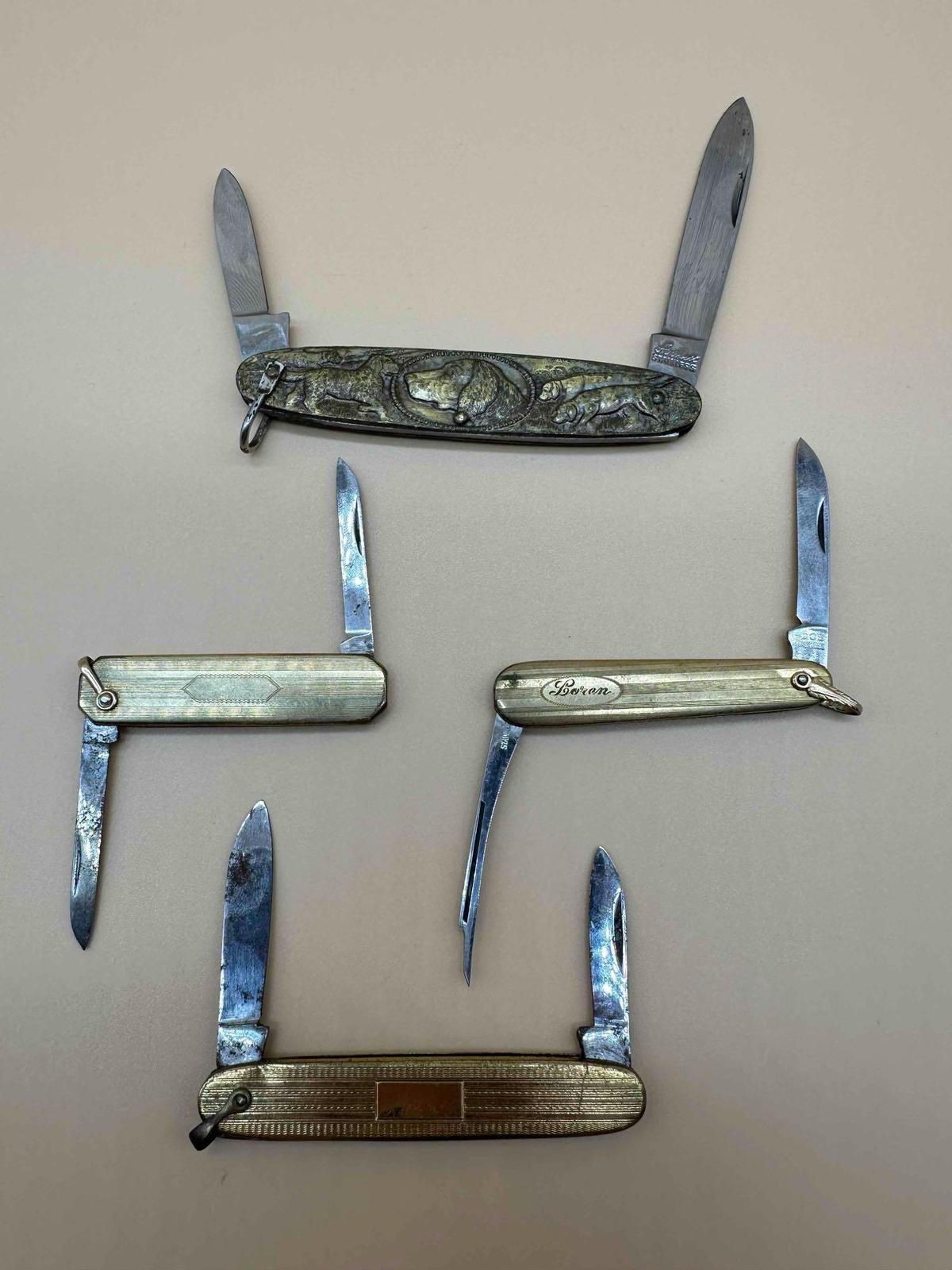 SET OF 4 DECORATIVE HANDLE MINIATURE POCKET KNIVES