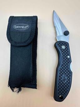 SHEFFIELD POCKET KNIFE HALF SERRATED BLADE WITH CASE