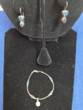 BLUE STONE BRACELET & EARRINGS STERLING