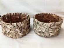 2 BIRCH BARK WOVEN BASKETS PAIR 10"DIAMETER 6"DEEP