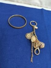 LIZ CLAIBORNE SHELL KEY CHAIN, MONET L GOLD TONE BRACELET