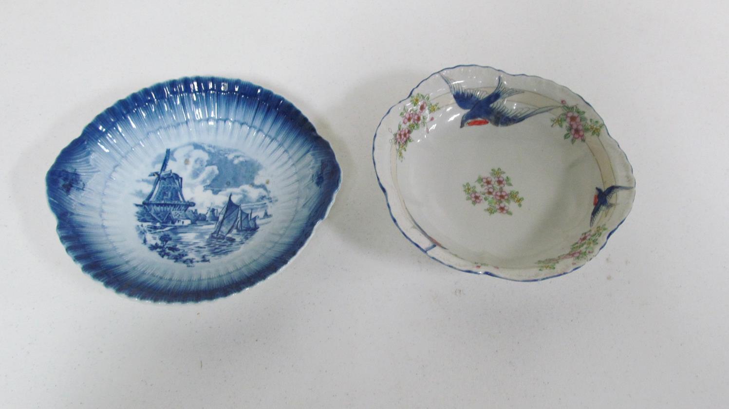 (2) 10" Delft-type serving bowls with Dutch scene & bluebirds