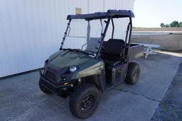 2012 POLARIS 500 RANGER MODEL 500EF 4X4 UTILITY ATV W/PROTECTIVE HOOD COVER, 2 SEATS, MANUAL DUMP BE