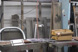 LARGE AMOUNT OF SCRAP METAL; (3) ROLL AROUND CARTS; (2) METAL RACKS; 2' X 6' WELDING TABLE; MISC. E