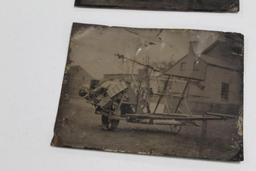 (2) EARLY FULL-PLATE TIN TYPES OF COMBINE HARVESTER, 6.5" X 8.5", SOME WEAR