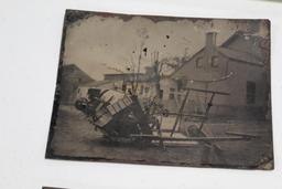 (2) EARLY FULL-PLATE TIN TYPES OF COMBINE HARVESTER, 6.5" X 8.5", SOME WEAR