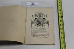 1896 THE NEW CHAMPION CATALOGUE, 32 PAGES, 9" X 6"