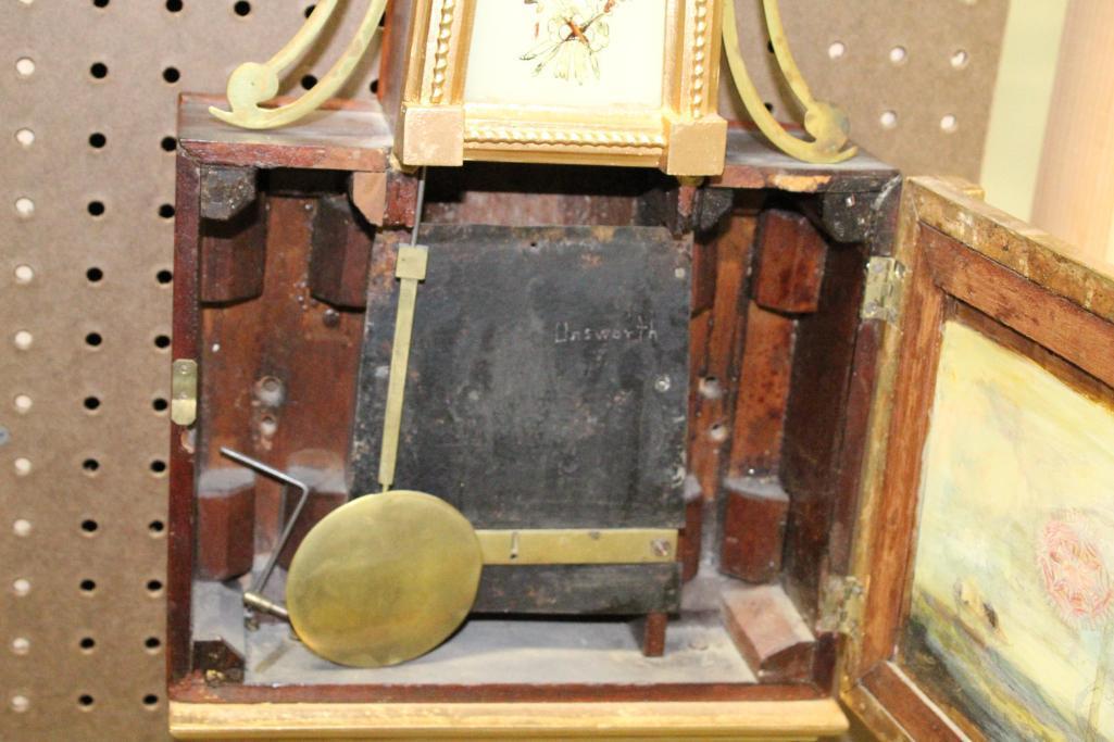 EARLY UNSWORTH BANJO CLOCK WITH REVERSE PAINTED TABLETS DEPICTING SHIP, AND