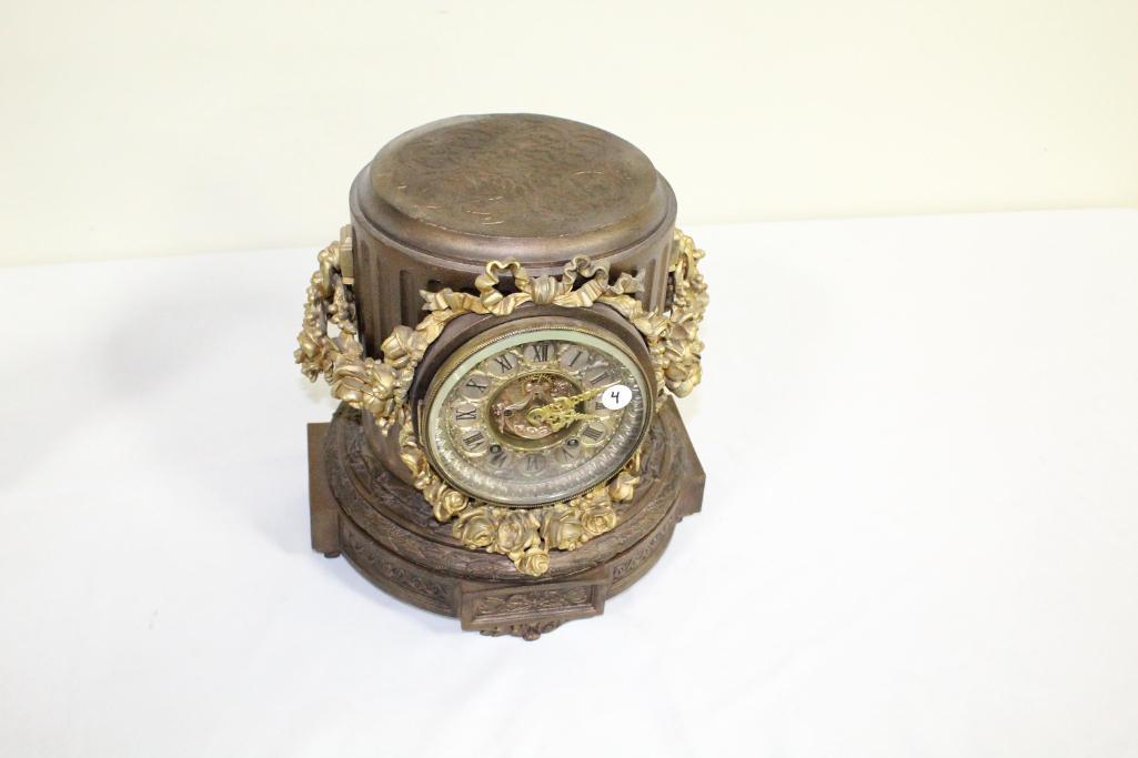 ANSONIA C. 1904 FLORIDA WITH GROUP MANTLE CLOCK #1090, 35H X 12.75W