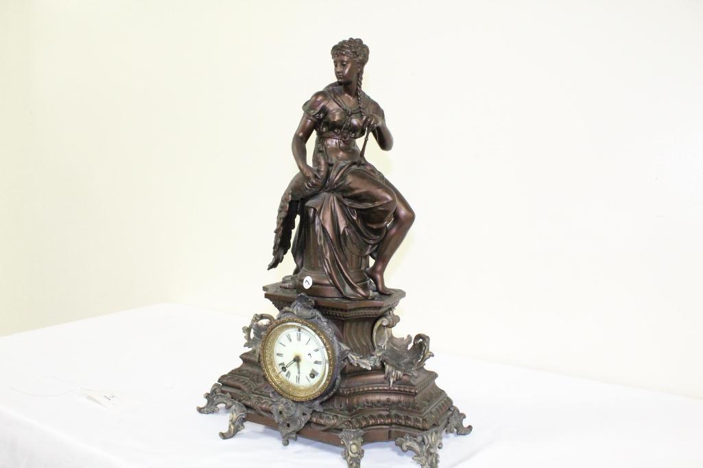 ANSONIA C. 1904 UNDINE AND CIRCE MANTLE CLOCK, 24H X 16.5 W