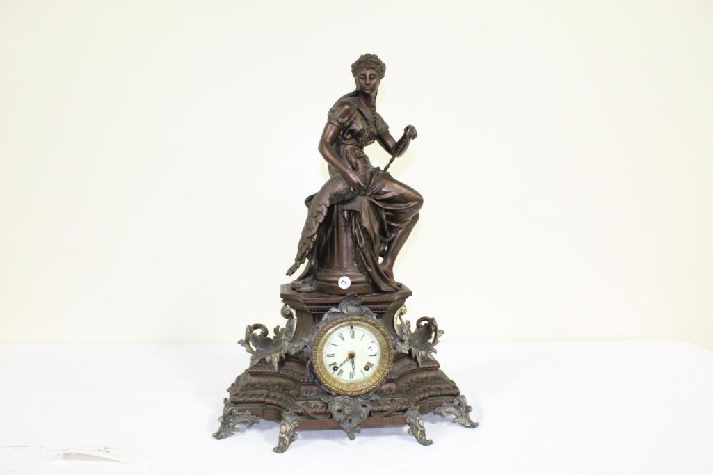 ANSONIA C. 1904 UNDINE AND CIRCE MANTLE CLOCK, 24H X 16.5 W