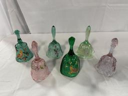 (6) PCS. HAND-PAINTED FENTON BELLS, ALL ARTIST SIGNED