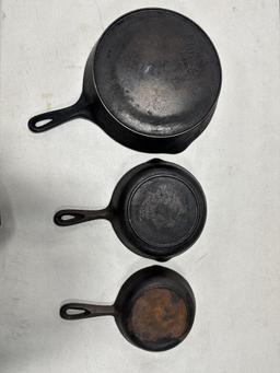 WAGNER WARE IRON SKILLET & (2) ADDITIONAL SKILLETS