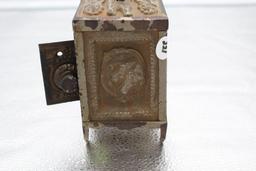 CAST IRON SAFE BANK WITH HORSE HEAD, MADE BY KENTON CO., MISSISNG HANDLE, 3