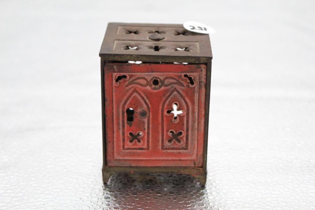 CHURCH WINDOW CAST IRON SAFE, BY SHIMMER, 2.25" X 2.25" X 3"
