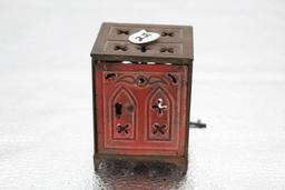 CHURCH WINDOW CAST IRON SAFE, BY SHIMMER, 2.25" X 2.25" X 3"