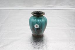 SMALL REDWARE ARTS & CRAFTS VASE WITH DRIP GLAZE, 4.25"