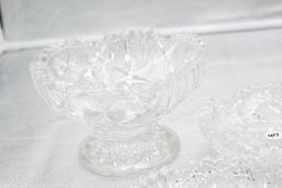 (3) PIECES OF CUT GLASS INCLUDING (2) BOWLS, 6" AND (1) COMPOTE, 7"