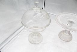 (2) PATTERN GLASS COMPOTES AND CAKE STAND