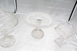 (2) PATTERN GLASS COMPOTES AND CAKE STAND