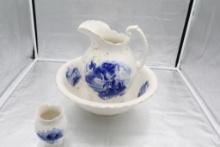 DRESDEN PITCHER AND BOWL WITH TOOTHBRUSH HOLDER